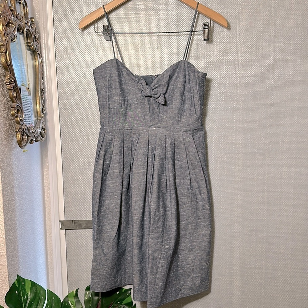 Madewell adorable dark Chambray cotton mini pleated tie front dress size 0